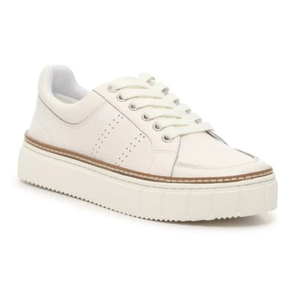 Vince Camuto Cream Leather Platform Sneaker with Tan Trim